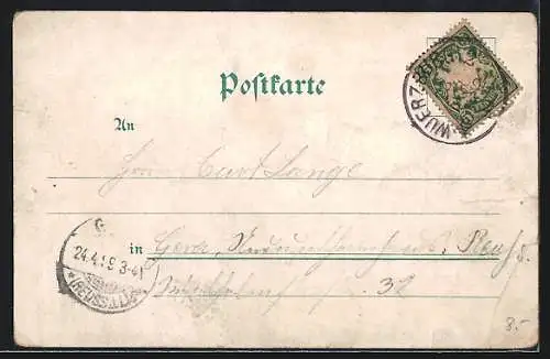 Lithographie Würzburg, Luipold-Brunnen, Rathaus mit Gräfin-Eckardts-Thurm