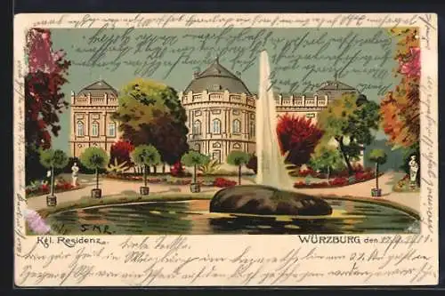 Lithographie Würzburg, Königliche Residenz, um 1900