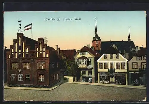 AK Rendsburg, Altstädtischer Markt mit Flagge