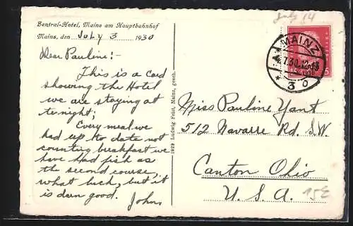 AK Mainz, Zentral-Hotel und Totalansicht