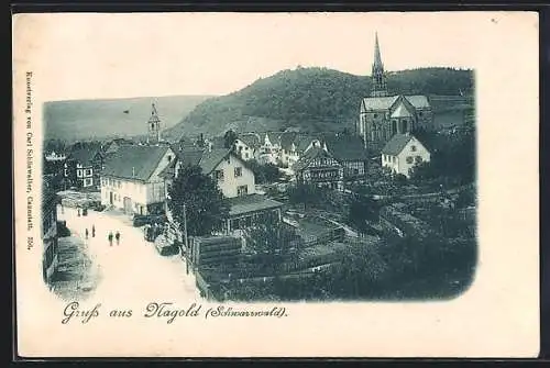 AK Nagold /Schwarzwald, Teilansicht mit Kirche