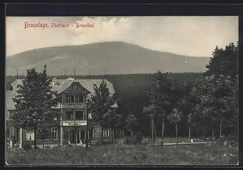 AK Braunlage /Oberharz, Gasthaus und Pension Brandhai vor dem Wald