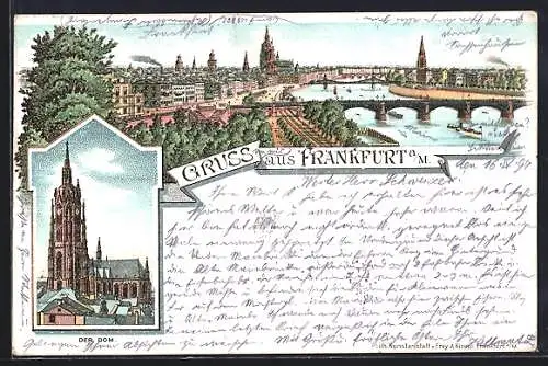 Lithographie Alt-Frankfurt, Der Dom und Panorama