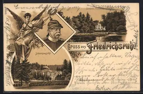 Lithographie Friedrichsruh, Bismarck und Schloss