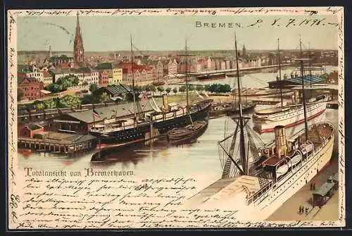 Lithographie Bremen, Totalansicht von Bremerhaven