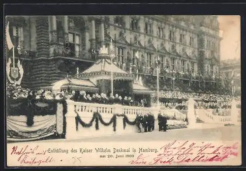 AK Hamburg, Enthüllung des Kaiser Wilhelm Denkmal am Rathausmarkt 1903