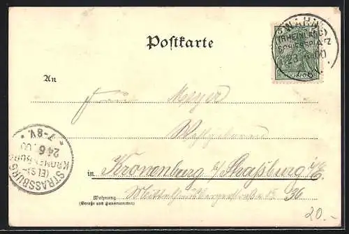 Lithographie Königswinter, Dampfer und Drachenfels