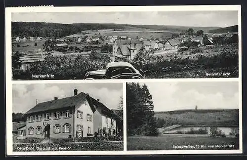 AK Merkenfritz, Gesamtansicht, Gaststätte Otto Diehl und Spiessweiher