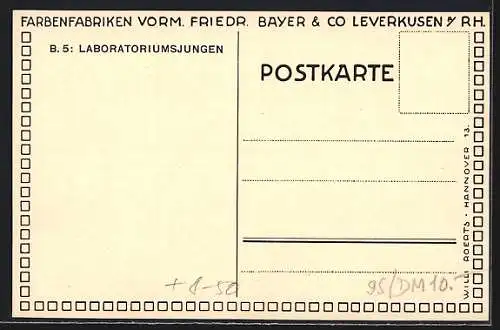 AK Leverkusen a. Rh., Laboratoriumsjungen in den Farbenfabriken Bayer & Co.