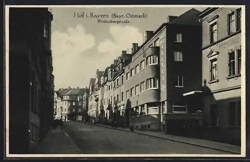 AK Hof i. Bayern, Blick in die Weissenburgstrasse, Haus des Volkes, 