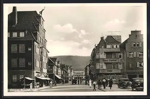 AK Ebingen, Bahnhofstrasse mit Hotel Central