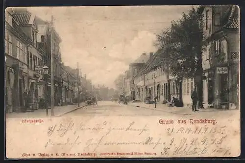 AK Rendsburg, Königstrasse mit Zahn-Atelier Carl Petersen und Apotheke