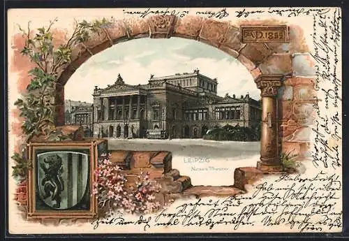 Passepartout-Lithographie Leipzig, Neues Theater, Wappen