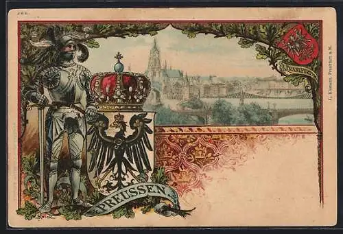 Passepartout-Lithographie Aachen, Ritter mit Wappen