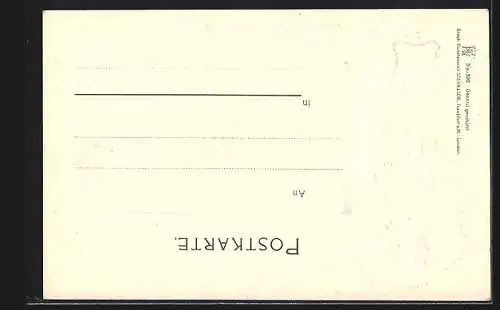 Passepartout-Lithographie Darmstadt, Theater und Kriegerdenkmal, Stadtwappen, Hessisches Wappen