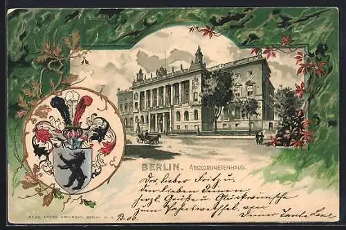 Passepartout-Lithographie Berlin, Abgeordnetenhaus, Prinz-Albrecht-Strasse, Stadt-Wappen