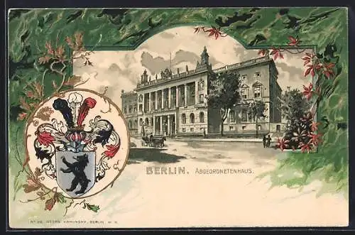 Passepartout-Lithographie Berlin, Partie am Abgeordnetenhaus, Stadtwappen, Prinz-Albrecht-Strasse