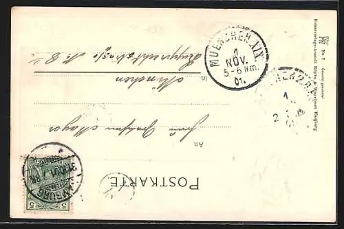 Passepartout-Lithographie Hamburg-Neustadt, Alter Jungfernstieg, Stadtwappen