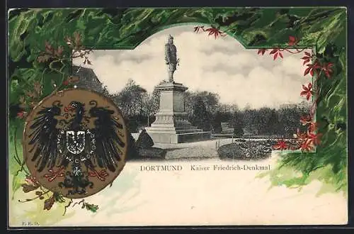 Passepartout-Lithographie Dortmund, Kaiser Friedrich-Denkmal, Preussisches Wappen