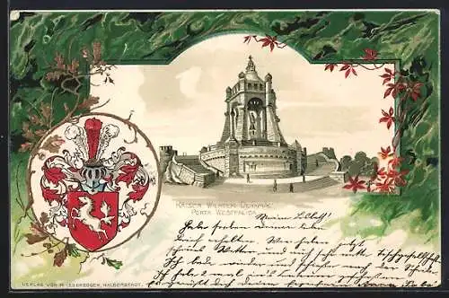 Passepartout-Lithographie Porta Westfalica, Kaiser Wilhelm Denkmal, Wappen