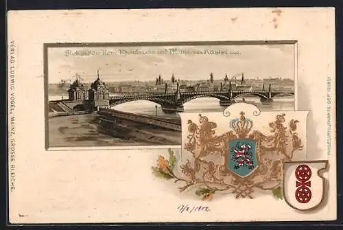 Passepartout-Lithographie Mainz, Neue Rheinbrücke, Wappen