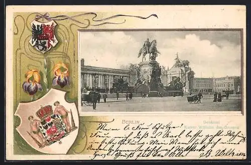 Passepartout-Lithographie Berlin, Denkmal Kaiser Wilhelm des Grossen, Wappen