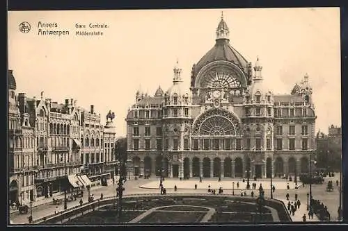 AK Anvers / Antwerpen, Gare centrale, Middenstatie, Bahnhof, Pferdekutschen