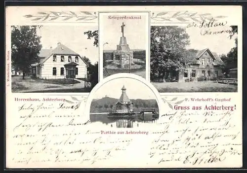 AK Achterberg / Dorfmark, P. Wehrhoff`s Gasthof, Herrenhaus, Kriegerdenkmal