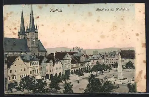 AK Saalfeld / Saale, Markt mit der Stadtkirche