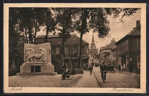 AK Aurich / Ostfriesland, Burgstrasse mit Kriegerdenkmal