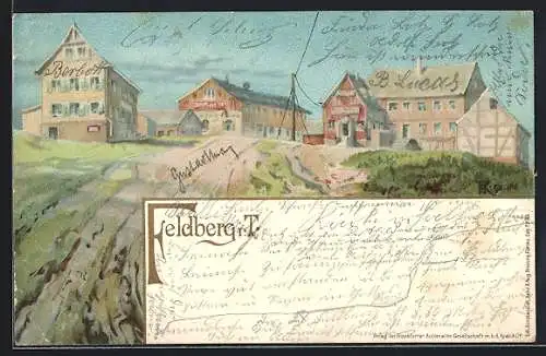 Lithographie Feldberg / Taunus, Ortsansicht vom Ortseingang aus