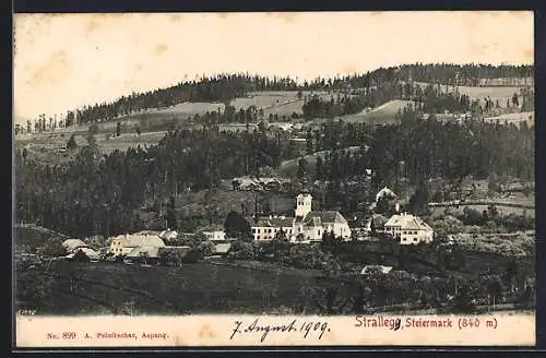 AK Strallegg /Stmk., Panorama mit der Kirche