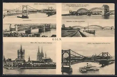 AK Köln, Dom, Kirche St. Martin und Stapelhaus, Südbrücke vom Ort aus gesehen, Hohenzollernbrücke