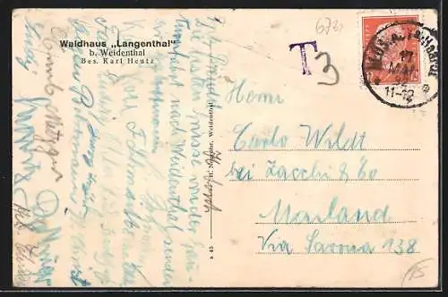 AK Langenthal / Kassel, Hotel Waldhaus Langenthal von Karl Hentz
