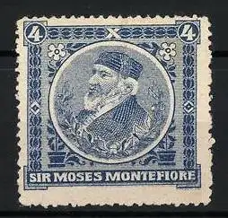 Reklamemarke Sir Moses Montefiore, Porträt im Kreis, Judaika