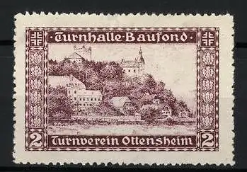 Reklamemarke Ottensheim, Turnhalle Baufond, Landschaft mit Gebäuden