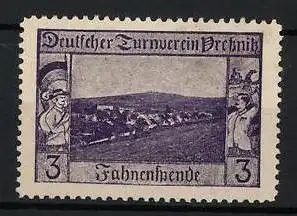 Reklamemarke Fressnitz, Deutscher Turnverein, Fahnenweihe, Landschaftspanorama