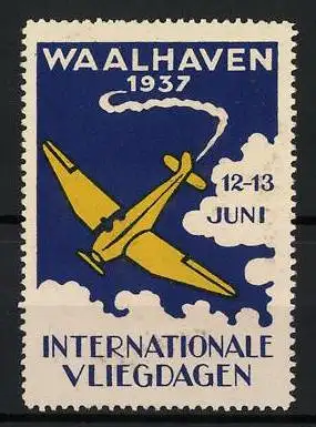 Reklamemarke Waalhaven 1937, Internationale Vliegdagen, gelbes Flugzeug