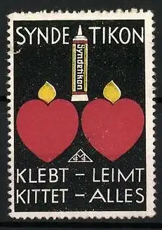 Reklamemarke Syndetikon, Klebt, Leimt, Kittet, Alles, zwei Herzen