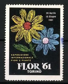 Reklamemarke Torino, Flor `61, Blumenillustration