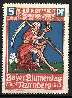 Reklamemarke Nürnberg, Bayer. Blumentag 7. Juni 1913, Sensenmann