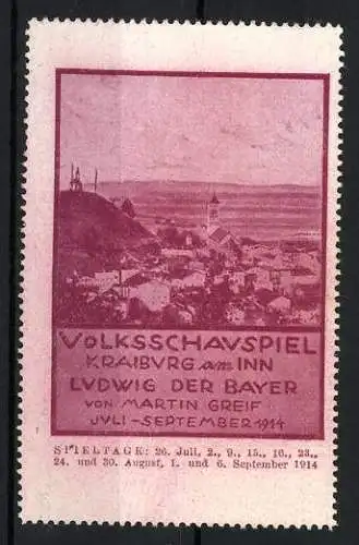 Reklamemarke Kraiburg am Inn, Ludwig der Bayer, Landschaftsansicht, Martin Greif 1914