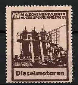 Reklamemarke Augsburg-Nürnberg, Maschinenfabrik MAN, Dieselmotoren, Maschinenhalle