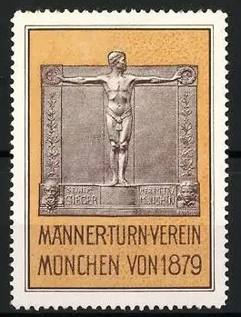 Reklamemarke München, Männerturnverein von 1879, Turnerfigur im Relief