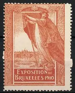 Reklamemarke Brüssel, Exposition de Bruxelles 1910, weibliche Figur mit Flagge