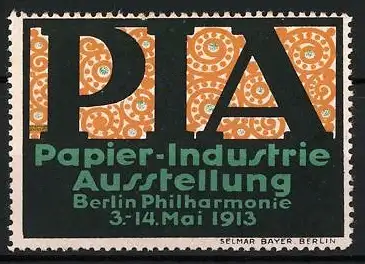 Reklamemarke Berlin, Papier-Industrie Ausstellung 1913, Selmar Bayer, Musterdesign