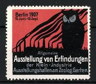 Reklamemarke Berlin 1907, Ausstellung von Erfindungen, Eule und Schornsteine