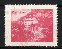 Reklamemarke Feldajhaus, Berglandschaft, Gebäudeansicht