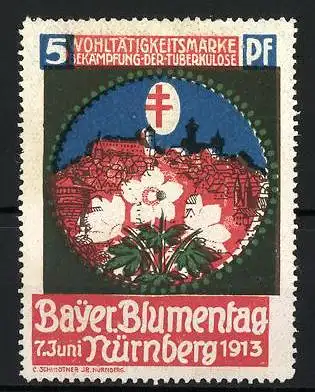 Reklamemarke Nürnberg, Bayer. Blumentag 7. Juni 1913, Blumen und Stadtansicht
