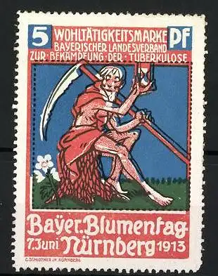 Reklamemarke Nürnberg, Bayer. Blumentag 7. Juni 1913, Sensenmann